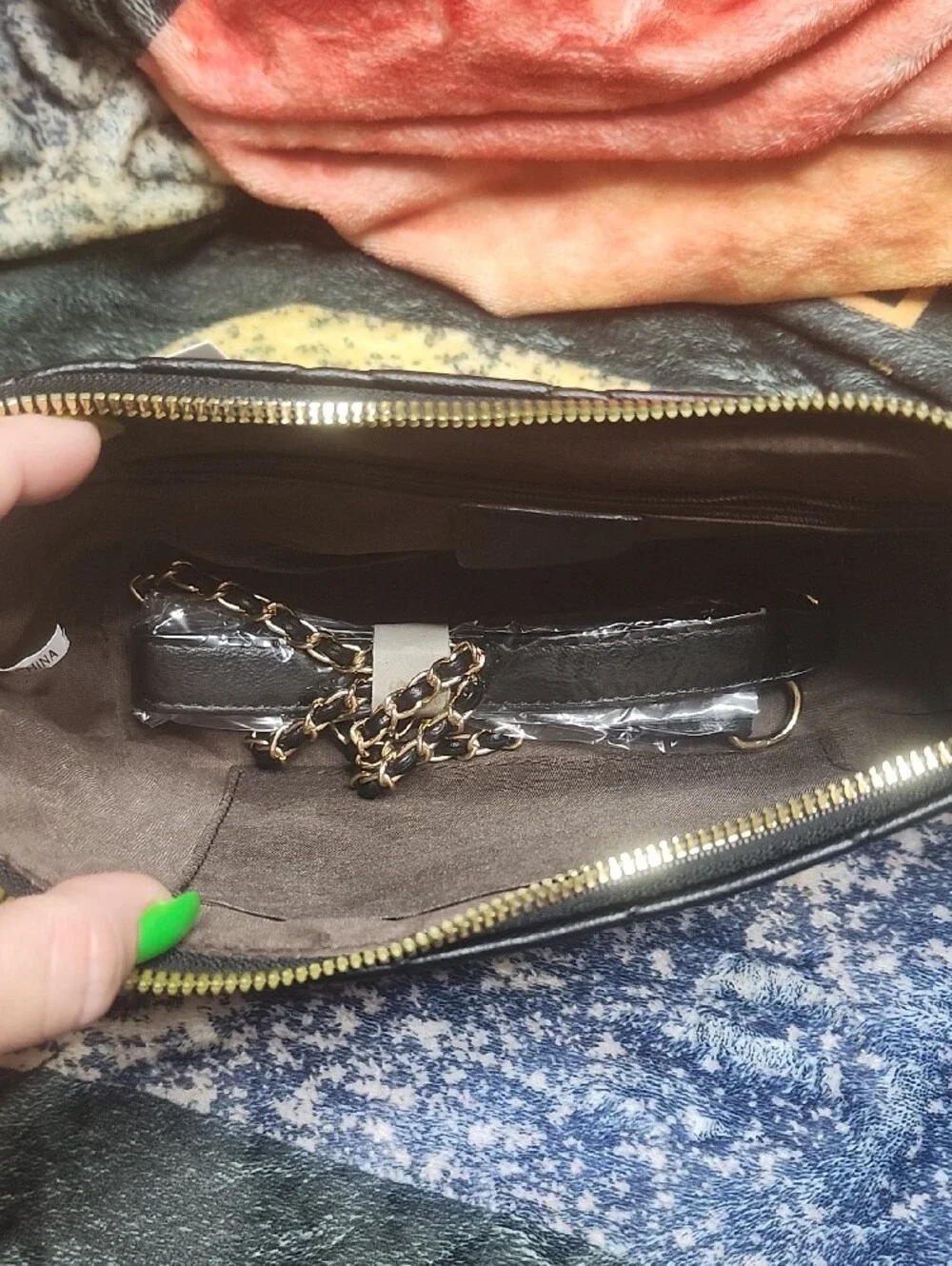 Quilted Black Crossbody Bag with White Logo Detail